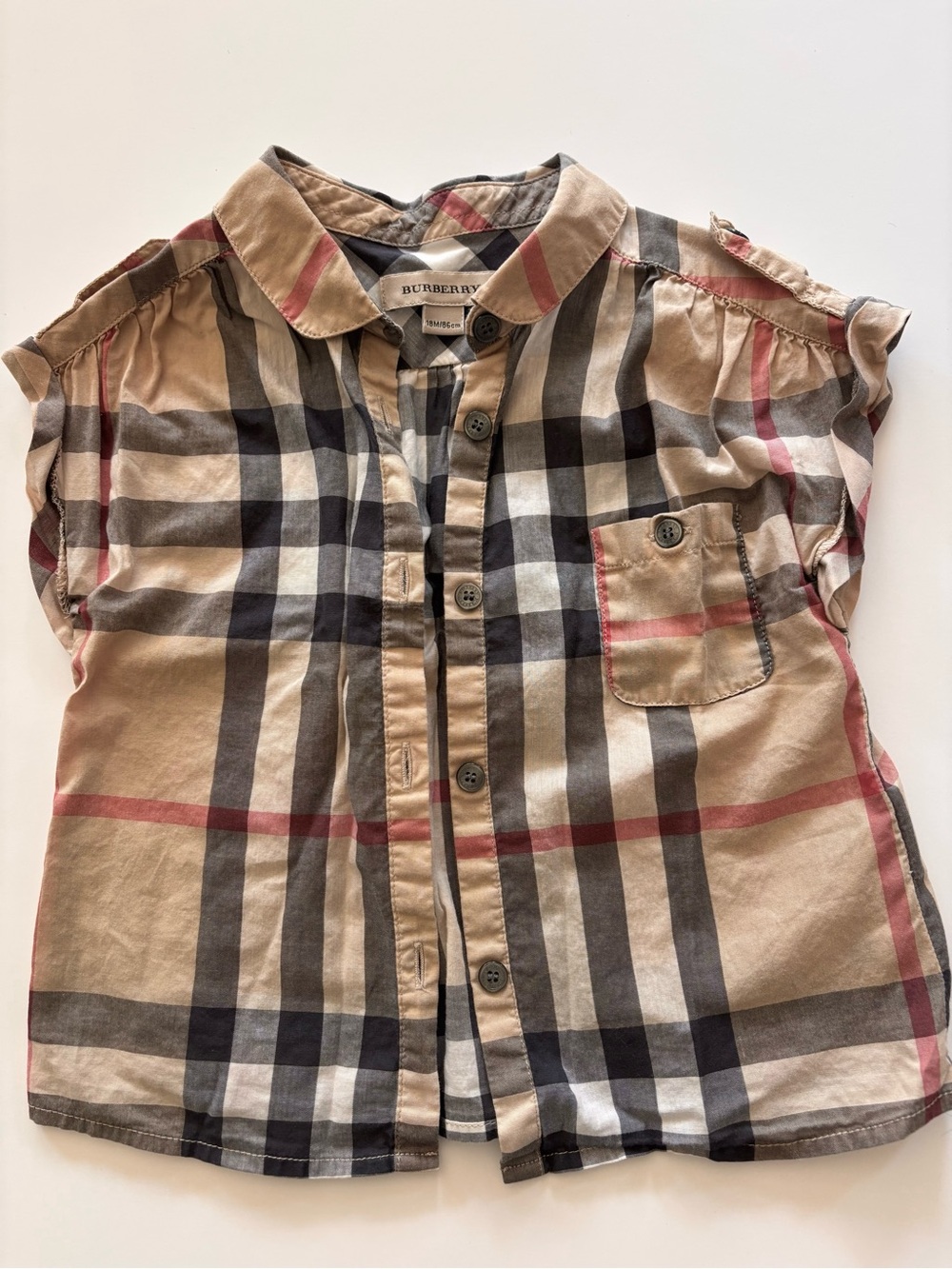 Burberry Beige Tan Black Plaid Button-Down Kids Shirt
